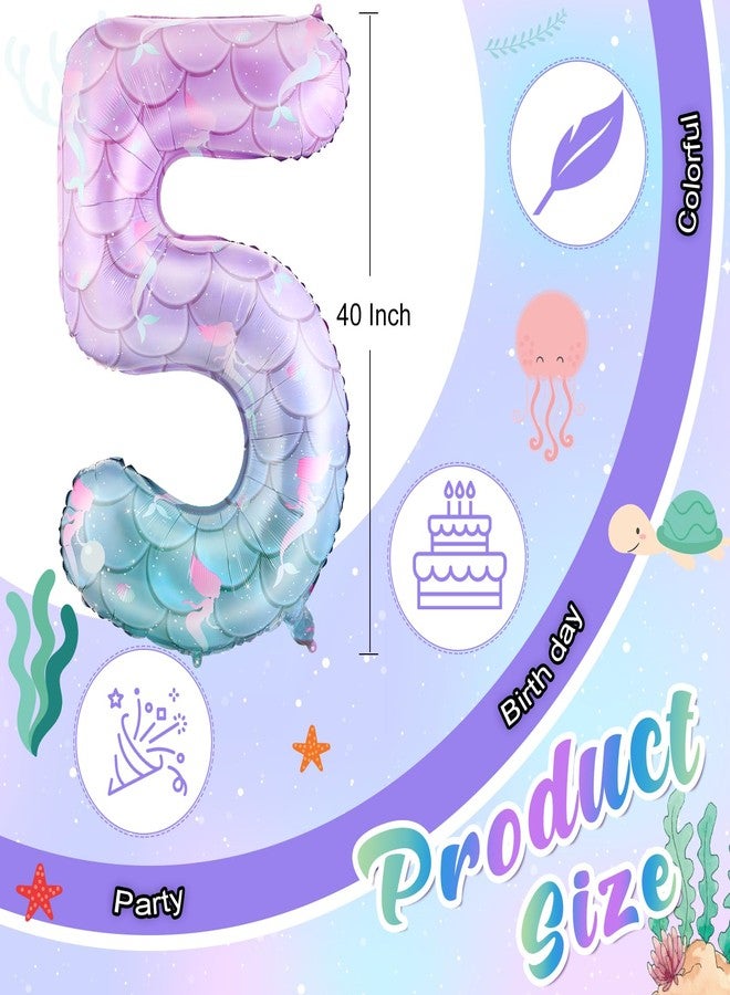 MiniInflat 40 Inch Giant Mermaid Number 5 Birthday Balloons Mermaid Birthday Party Decoration Sea Theme Large Dream Number Balloons for Girls Party Baby Shower Rainbow Decorations - Image 2